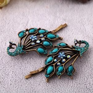 Bronze and blue peacock hair clip